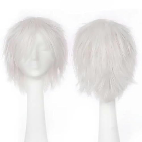 Synthetische kurze Perücke, Blau, Braun, Schwarz, Damen, Herren, Cosplay, Kostüm, Party, Kopfperücke, Haar-weiß-12 Zoll