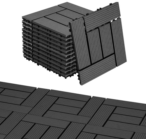 Eulenke WPC Terrassenfliesen 55 Stück, 30x30 cm Terrassendielen für Balkon Boden, KlickTerrassenfliesen, BalkonTerrassenfliesen in Holzoptik, Bodenbelag Wetterfest für Terrasse, für 5 m², Dunkelgrau