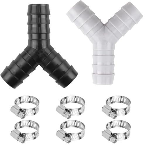 2+6PCS Washing Machine Waste Pipe Splitter Double Hose Connector, 2 Way Y Splitter for Washing Machine & Dishwasher, Double Waste Pipe Connector with Hose Clamps 16-27mm