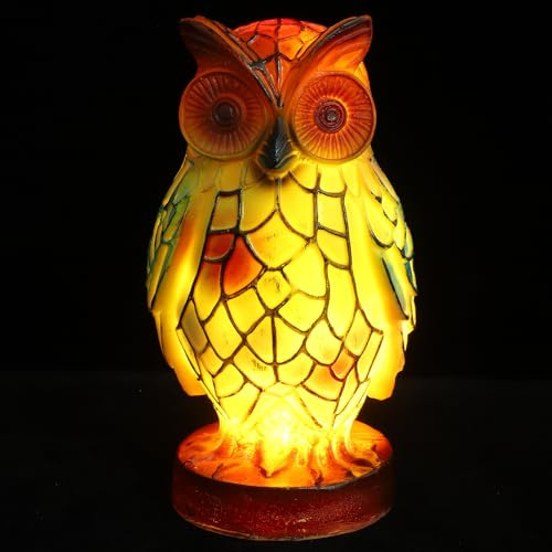 Gatuida Einzigartige Eulen Tischlampe aus Kunstharz mit Warmem LED Licht Stilvolle Nachttischlampe für Schreibtisch und Wohnzimmer Dekorative Schreibtischbeleuchtung