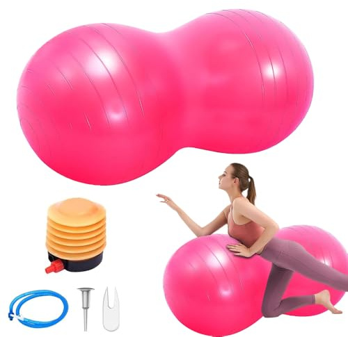 KBIBCK Peanut Ball with Pump, Sensory Gym Ball for Yoga, Pilates, Core Training & Balance, Anti-burst Exercise Balls for Pregnancy Birth, Physical Therapy, Child Training (Fuchsia)