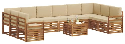 vidaXL Sofagarnituren 11 pcs Natur und Beige Massivholz Akazie, Gartenlounge, modernes Outdoorsofa, sicheres Sitzset, gemütliche Terrassenmöbel