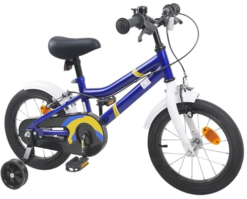 GeenYuu Barncykel 30 cm stålram blå vit i 2–4 år med fälgbroms och skyddsplåt, Singlespeed tvåhjul för utomhus stad fritid och säker körning