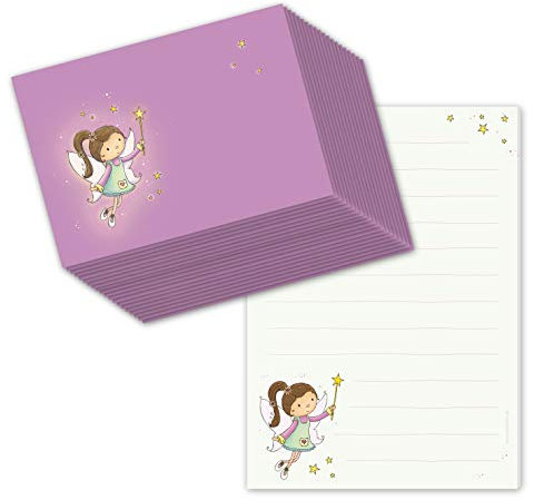 Schreibblock/Briefblock FEE DIN A5 (liniert 50 Blatt) inklusive 20 passenden Umschlägen/Briefpapier Set Mädchen/Briefpapier für Kinder