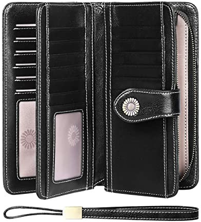 SENDEFN Geldbörse Damen Leder Portmonee Gross Frauen Clutch RFID Schutz Blocking große Kapazität Lang Geldbeutel mit 24 Kartenfächer und Portemonnaie Abnehmbare Handschlaufe