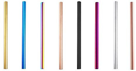 Paille Paille réutilisable portative de paille droite d'acier inoxydable de catégorie comestible 8 morceaux avec la brosse de nettoyage de 2 morceaux ( Couleur : 8pcs , Taille : 215x12mm )