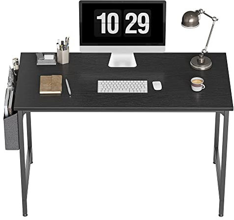 CubiCubi Computer Desk with Bag, 100cm Office Desk Study Writing Table for Home Office, Modern Simple Style, Black Metal Frame, Black