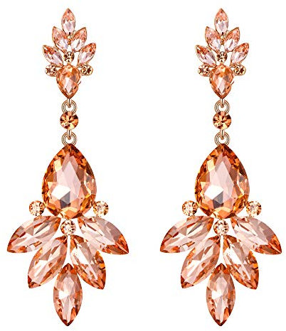 EVER FAITH Boucles d'Oreilles Pendant Femme Pendentif Forme Goutte d'Eau Mariage Cristal Strass Ton d'Or Rose Champagne