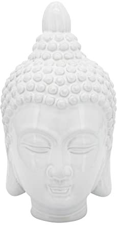Sagebrook Home Buddha-Kopf-Statue, zeitgenössische weiße Keramik-Buddha-Skulptur, Dekoration für Zuhause, Büro, Yoga-Studio, Geschenk für Meditation, Yoga-Liebhaber, 25,4 cm