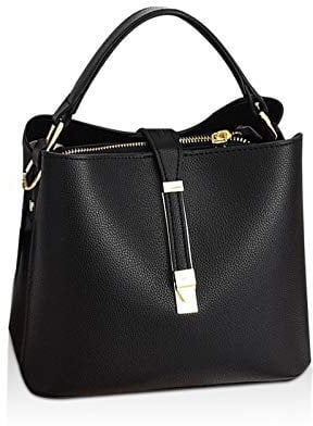 NICOLE & DORIS Damen Leder Handtasche Designer Frauen Umhängetasche Beuteltasche Schultertasche Tote Bag Kleine Handtasche mit Vielen Fächern Schwarz