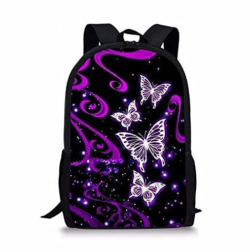 KUIFORTI Purple Butterflies Schoolbags,Ladies Girls Large Capacity Laptop Bookbags,Kids Children Back to School Backpack Daypack Gifts
