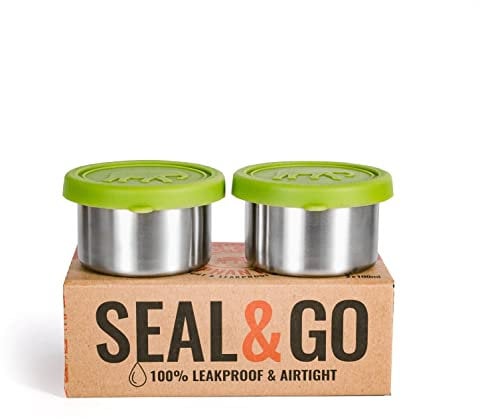 Elephant Box Seal & Go 100ml Snack Pots (Set of 2) | Leakproof Stainless Steel Food Containers with Silicone Lids | Plastic-Free & Eco-Friendly