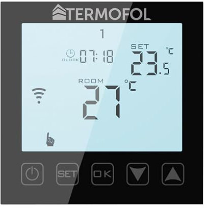 Termofol Heizungsthermostat TF-WiFi - Heizkörperthermostat IP20 - Thermostat Fußbodenheizung - Thermostat für Heizfolie - Smart Home Gadgets - Thermostat Heizung - Smarthome - Schwarz