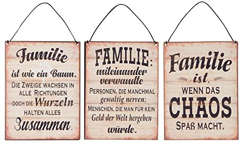 levandeo 3er Set Blechschilder H20cm Familie Sprüche Braun Schwarz Family Wandbild Wanddeko Deko Geschenk