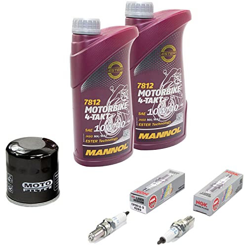 Wartungspaket Öl 2L + Ölfilter + Zündkerzen für Kawasa ki ER-6F 650 ER-6N 650 EX650A ER650A Bj 2005-2008
