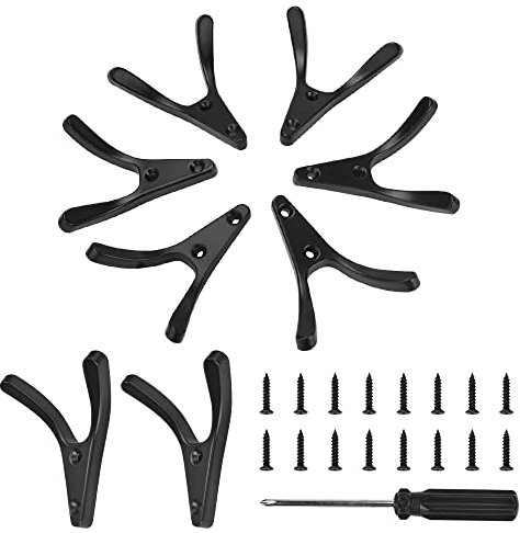 STCRERAG 8 Stück Garderobenhaken mit Schrauben, Aluminiumlegierung Handtuchhaken, 85 * 79mm Kleiderhaken Doppelt Wandhaken Schwarz Modern Huthaken Wand Jackenhaken für Arbeitszimmer Schlafzimmer