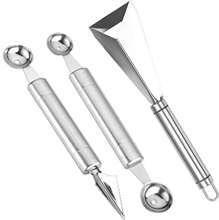 Klyuqoz Stainless Steel Fruit Tool Set, Fruit Carving Knife Pack of 3, Fruit Cutter, Melon Baller Scoop DIY Fruit Carving Tools for Home Kitchen