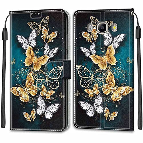 Feyten Kompatibel mit Samsung Galaxy J5 2016 /J510 Hülle, Handyhülle Samsung J5 2016 /J510, Handytasche J5 2016 /J510 Schutzhülle Wallet Leder Klappbar Magnet Klapphülle Flip Case (Schmetterling 3)