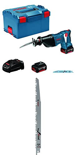 Bosch Professional 18V System Akku Säbelsäge GSA 18 V-LI (inkl. 2x5.0Ah Akku, Schnellladegerät, 2x Sägeblatt, L-BOXX 238) + Bosch Säbelsägeblatt S 1531 L (240 mm, 5 Stück), 2608650676