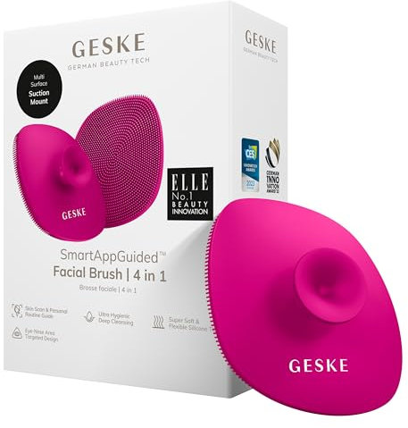GESKE | SmartAppGuided™ Facial Brush 4 in 1 | Gesichtsreinigungsbürste mit Griff | Weiche Bürste aus Silikon | professionelle Gesichtsreinigung | Gesichtsreinigungsgerät | Hautreinigung