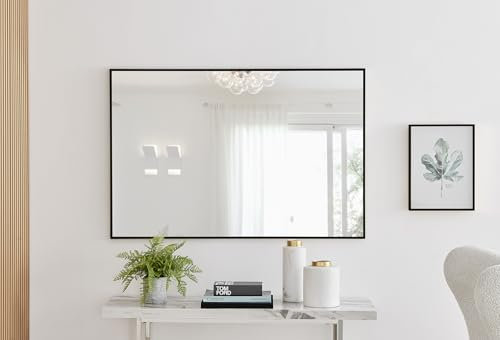 Furniturebox UK Emma Rectangular Wall Mirror, 120 x 80cm, Black Metal for Living Room & Bedroom