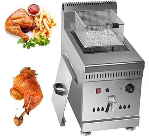 Gas-Fritteuse Arbeitsplatten-Profi-Fritteuse mit Großem Fassungsvermögen, Propangas Gastro Friteuse Tiegelfritteuse mit Öl Edelstahl Fritöse für Pommes Frites,Single