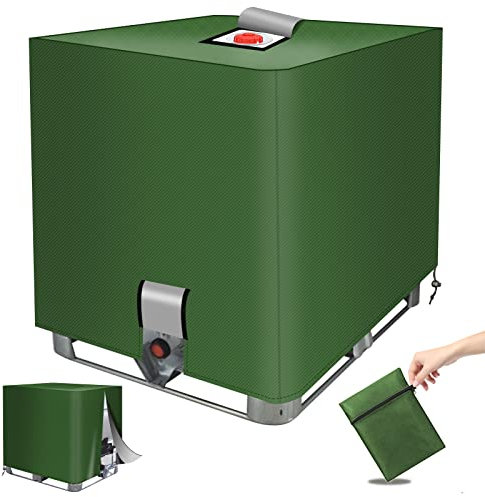 MaxAwe Housse de réservoir IBC 420D 1000L, Accessoires Cuve 1000L - Avec fermeture éclair - Fermeture Velcro - Étanche - Vert