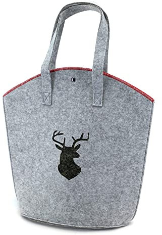 heimtexland ® Einkaufstasche Filz Hirsch Geweih Magnetverschluss Einkaufskorb Tragetasche Typ852 Grau