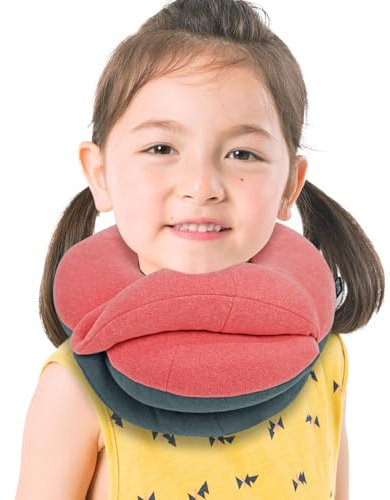 BUYUE Kinder-Reisekissen für das Flugzeug, 360° Kopfstütze Schlafen Essentials für Jungen Langen Flug, Hautfreundliches weiches Nackenkissen für Reisen im Autositz, (klein, rosa-grau, 18-45kg)