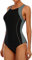 Attraco Damen Einteilige Badeanzug Push Up Bauchweg Bademode Swimsuit Sexy Sport Schwimmanzug Slim Fit Bikini Set Schwarz/Grau M