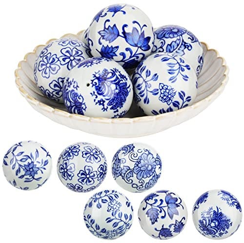 Vesici 6 Pieces Blue and White Porcelain Balls Decorative Chinoiserie Orbs for Centerpiece Bowls Tray Bowl Basket China Ceramic Balls Gifts for Vases Dining Table Wedding Party Decoration(Vintage)