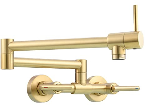 Tecmolog Oro Spazzolato Miscelatore Cucina a Parete Fredda e Calda Regolabile Ottone Rubinetto Lavello Pieghevole Estensibile per Cucina, BJ21243