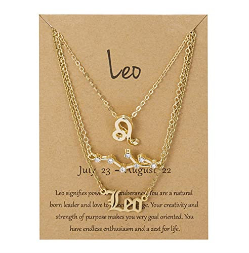 WEITING 3Pcs/Set Cardboard Star Zodiac Sign Pendant Gold Color 12 Constellation Necklace Aries Leo Scorpio Necklace Jewelry Gifts-Leo-7,Silver Color