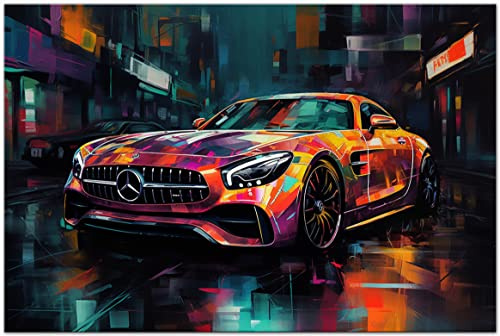 Printonia Leinwand-bild 120x80cm Mercedes AMG GT GTR Abstrakt Art Bilder Dekoration Wandbild Kunstdruck Sportwagen Automobil Deko