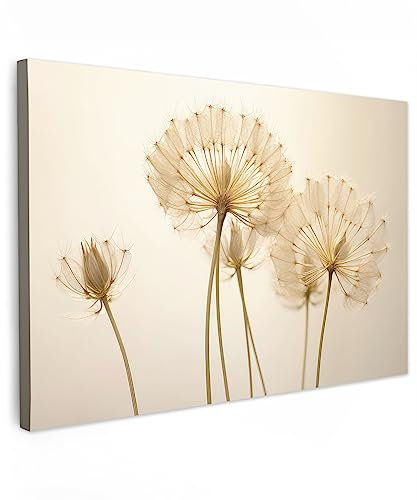 MuchoWow© Leinwand Bilder 60x40 cm Moderne Wanddeko Wohnzimmer Aesthetic Room Decor Deko Zimmer Wandbilder Modern Fotogeschenke Sonnenlicht - Löwenzahn - Blume - Weiß