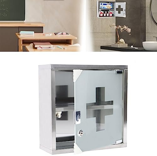 HENGMEI Medizinschrank Medikamentenschrank Abschließbar 2 Fächer Apothekerschrank, mit Mattglas Tür, für Hausgebrauch Pharmazeutische Erzeugnisse Arzneimittel Salben Lagerung, 30 x 12 x 30 cm