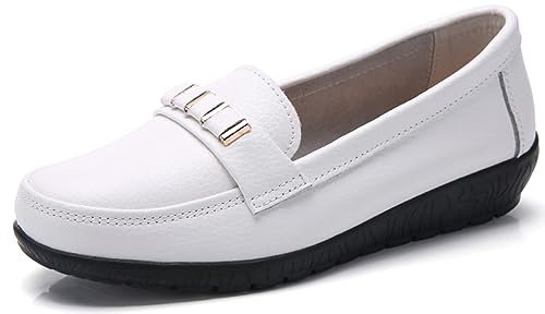 AIFLM Cuir PU pour Femme Le Loafer Mocassins Chaussure de Randonnée Antidérapante Driving Nurse Décontractés et Confortables Fond Plat Léger