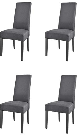 t m c s Tommychairs - 4er Set Moderne Stühle Chiara für Küche und Esszimmer, robuste Struktur aus lackiertem Buchenholz Farbe Dunkelgrau, gepolstert und mit Stoff in der Farbe Dunkelgrau bezogen