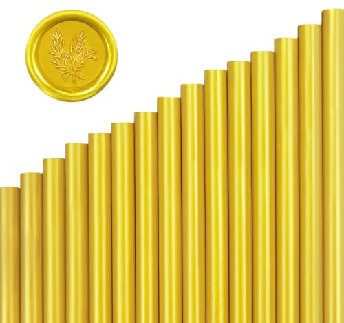 Meomchee 15 Stück Siegelwachs Gold Wachssiegel Sticks für 11mm Klebepistole, Wachssiegel Selbstklebend für Karten Umschlag Hochzeit Einladungen