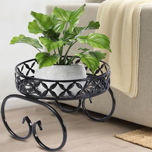 Santentre Blumenständer Schwarz, Rostschutzeisen Pflanzenständer, Pflanzenregal für Mehrere Pflanzen, Rund Blumentreppe Blumenbank für Innen Draußen, Blumenhocker Metall Pflanzenhocker für Garten Home