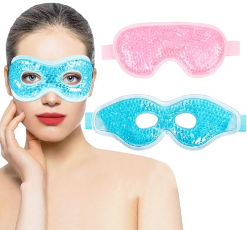 PIWOSGOL 2 Stück Augenmaske Kühlend, Kühlmaske Augen Wiederverwendbare, Gel Kühlende Augenmaske Warm/Kalt Therapie, Augen Kühlpads für Migräne, Geschwollene, Müde Augen,Trockene Augen, Blau + Rosa