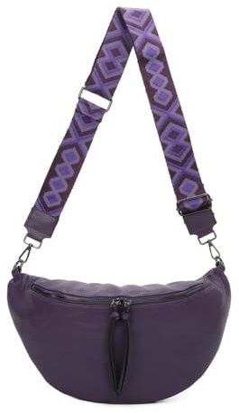 Damen Tasche Crossbody Schultertasche Gürteltasche Brusttasche Hüfttasche Bauchtasche Umhängetasche Cross-Over Bodybag Handytasche Geldtasche Kosmetiktasche Leder Optik Lila M