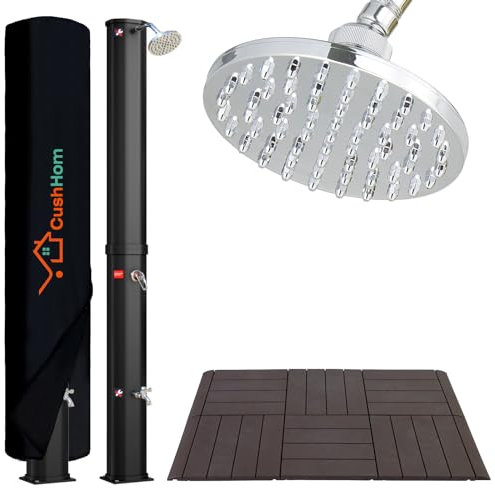CCLIFE Douche Solaire, Douche de Jardin Solaire 60 litres, avec Plastique Plancher et Housse de Protection, Pommeau de Douche Réglable,Température de l'eau Réglable Jusqu'à 60°, pour Piscine Plage