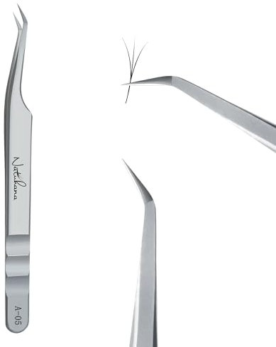 Natuhana Pinzetta Extension Ciglia Professionale in Acciaio Inossidabile di Alta Qualità Antiscivolo Punta Curva Pinzette Antistatiche Eyelash Volume Tweezer(Argento,A-05)