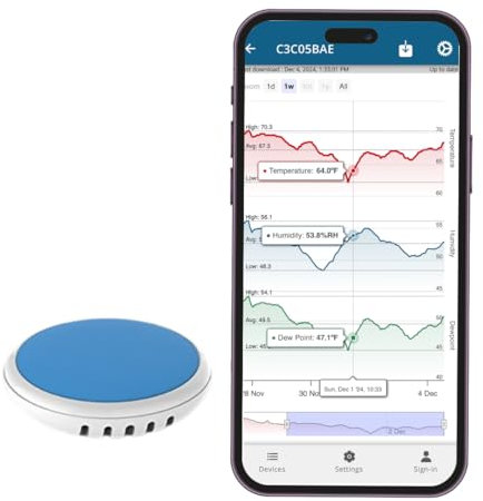 Disc Maxi 3 in 1 Wireless Indoor Outdoor Thermometer, Hygrometer & Dew Point Sensor & Data Logger, Smart Temperature Humidity Monitor