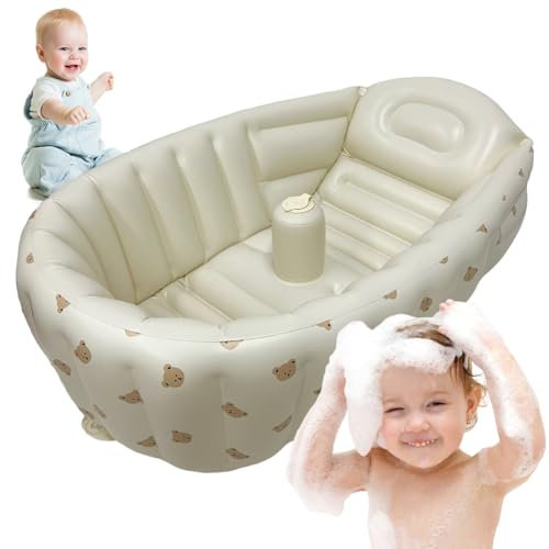 RuiDay Baignoire Gonflable Portable pour Bébés, Piscine De Voyage Anti-Glissante Pliable, Epais Bain Douche Bassine (Ours)