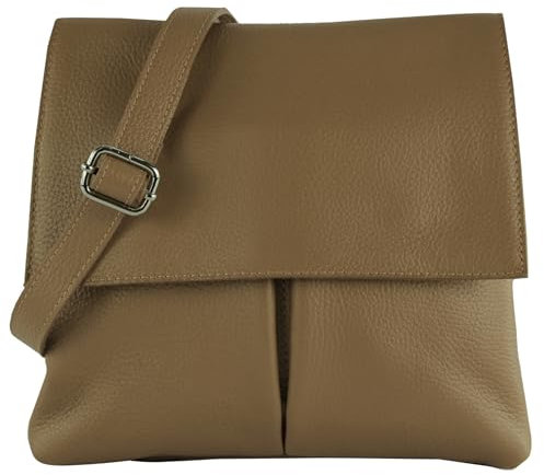 modamoda de T63LEDER Damen Leder Umhängetasche Schultertasche handmade in Italy, Farbe:Dunkeltaupe