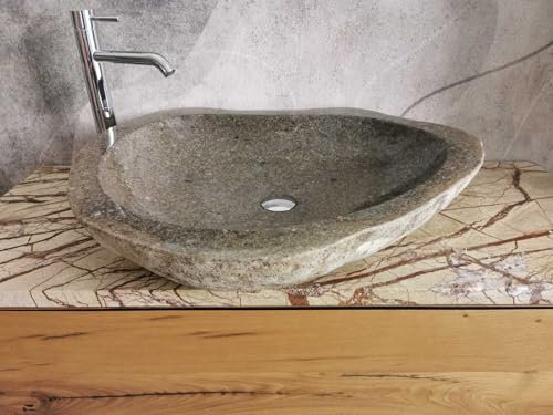 Steinwaschbecken XXL Größe 74 x 60 x 13 cm Echtes Bild des Waschbeckens, Waschbecken für Badezimmer Stein, Aufsatzwaschbecken aus Naturstein