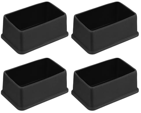QUARKZMAN 4 Stück PVC Quadratische Stuhlbeinkappen, 75mm x 45mm OD Schwarze Möbelfüße Pads Tischfußabdeckungen Bodenschoner für Terrassentisch Schrank Bettmöbel
