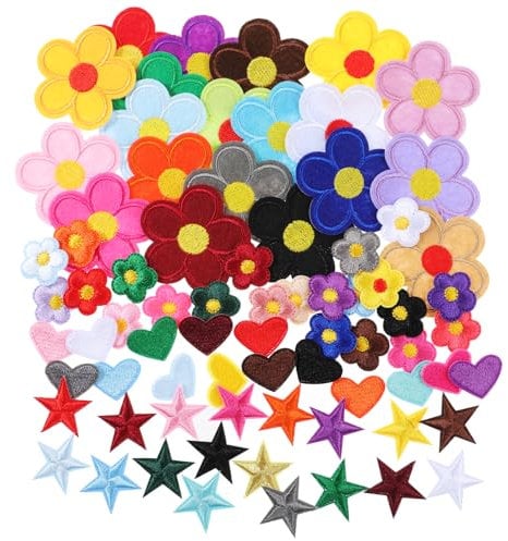 75 Stück Bügelpatches Blumen Stern Herzen Aufbügelbilder Bunt Zum Aufnähen Für Hut Jeans Jacken DIY - Applikationen Flicken Bügel Sticker